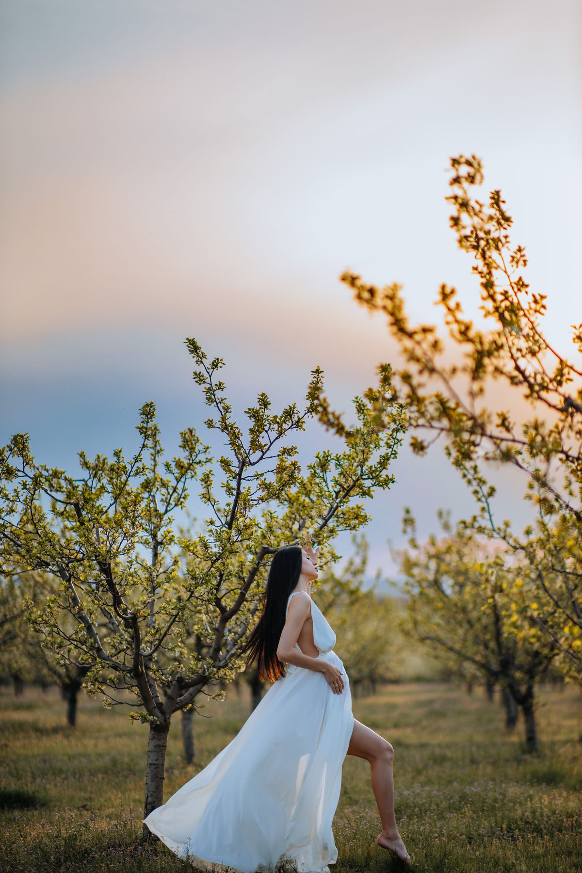 Silhouette de femme enceinte dans la lumière dorée